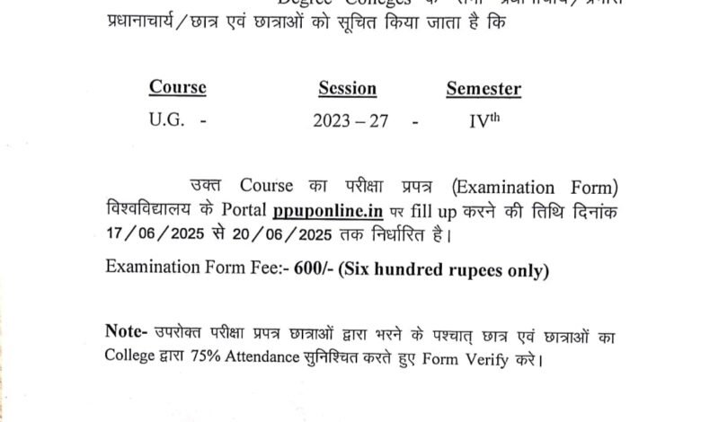 ppu ug iv semester exam form fillup kaise kare session 2023-2027